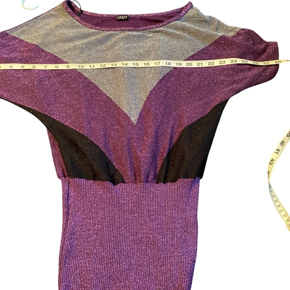CENIT Knit Sparkly V Chevron Dolman Sleeve Sweater Top Purple Silver Black M - Picture 8 of 10